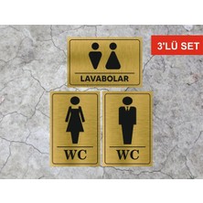 Wc Bay Lavabolar Yönlendirme Yazısı Metal Levha Gold Renk 3 Lü Set
