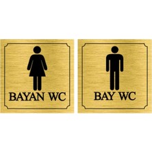 Bay-Kadın Wc Yönlendirme Yazısı Metal Gold 2'li 10X10 cm