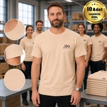 BK Gift Logonuza Özel 10 Adet Premium Bej Tişört - Pamuk Unisex Kurumsal Personel Tişörtü
