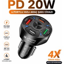 Belirtilmemiş Pd 20W Hızlı Şarj Araç Şarj Cihazı 4 Portlu Type-C USB Qc 3.0 Çakmaklık Şarj Adaptörü