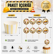 Bkmc Party Inşaat Temalı Cupcake Seti 16 Parça – 8 Cupcake Kalıbı + 8 Iş Makinesi Kürdan Süs Doğum Günü Parti Malzemesi
