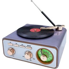 Uravas Store Metalik Nostaljik Tasarım Plak Çalar Görünümlü Radyolu Bluetooth Hoparlör Retro Müzik Plak