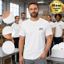 BK Gift Logonuza Özel 10 Adet Premium Beyaz Tişört - Pamuk Unisex Kurumsal Personel Tişörtü