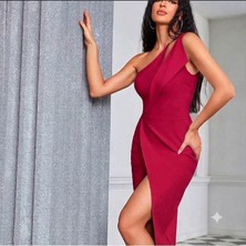 Nake Butik Kadın Tek Omuzlu, Yırtmaç Detaylı Midi Elbise