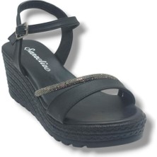 Şanzelize K303-26 Deri Taşlı Dolgu Taban Kadın Sandalet