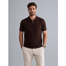 Karel Butik Kahverengi Fermuarlı Regular Fit Polo Yaka Tişört
