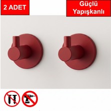 Andela 2 Adet Yuvarlak Plastik Güçlü Yapışkanlı Kancalı Çok Amaçlı Askılık Kırmızı Renk
