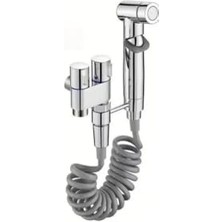 Premium Çift Çıkışlı Taharet Musluğu Seti - Esnek Spiral Hortumlu Taharet Bataryası ve Başl