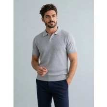 Karel Butik Erkek Slim Fit Dar Kesim Düğmeli Gri Polo Yaka Tişört