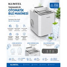 Kumtel Taşınabilir Otomatik Buz Makinesi 12 kg Günlük Kapasite 6-8 Dakika Hızlı Buz Üretimi 1.8 L Su Tankı 98W Beyaz
