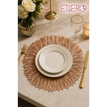 Esero 30831 Yaprak Desenli Gold Supla 38X38 cm 6 Adet Plastik Amerikan Servis Sofra Sunum Altlığı Lüks Masa Dekorasyonu Şık Yemek Masası Suplası