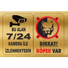 Dikkat Köpek Var Altın Gold  Metal Uyarı Levhası