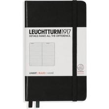 Leuchtturm 1917 LEUCHTTURM1917 NOT Defteri cep boy (A6), sert KAPAK, 187 Numaralandırılmış sayfa, ÇIZGILI, BLACK 334821