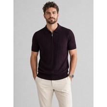 Karel Butik Bordo Fermuarlı Regular Fit Polo Yaka Tişört