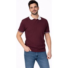 Karel Butik Erkek Bordo Regular Fit Ince Dokulu Kısa Kollu Kol Detaylı Polo Yaka Tişört