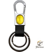 farissu Premium Taşlı Karabina Kancalı Deri Anahtarlık - Sarı Reflektörlü & Çift Halkalı