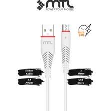 Mtl 3.4A USB To Micro USB Hızlı Şarj ve Veri Aktarım Kablosu 2 Metre MT2023