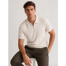 Karel Butik Ekru Fermuarlı Regular Fit Polo Yaka Tişört
