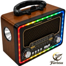 farissu Gold Silver GS-1375 Nostaljik Radyo - Bluetoothlu, Güneş Panelli, Şarjlı Fenerli Taşınabilir Hoparlör