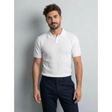 Karel Butik Erkek Slim Fit Dar Kesim Düğmeli Beyaz Polo Yaka Tişört