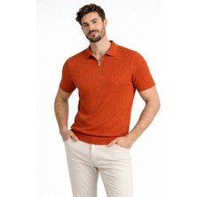 Karel Butik Kiremit Fermuarlı Regular Fit Polo Yaka Tişört
