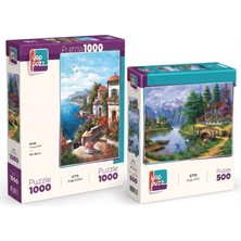 Farbu Oyuncak Yamaç Evleri ve Kuğu Gölü Ikili Set - 1000 + 500 Parça Ikili Puzzle Seti