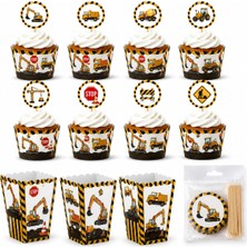 Bkmc Party Construction Party Cupcake Wrapper & Topper Set 8'li Inşaat Temalı Doğum Günü Süsü
