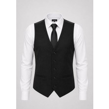 Classics Men Erkek Slim Fit Siyah V Yaka Kruvaze Yelek - 7476