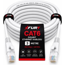 Fury Cat6 Ethernet Kablosu 3 Metre RJ45 Lan Internet Modem Router Bilgisayar Kablosu