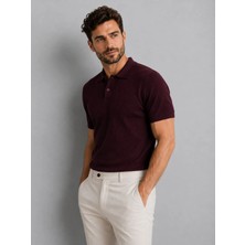 Karel Butik Erkek Slim Fit Dar Kesim Düğmeli Bordo Polo Yaka Tişört
