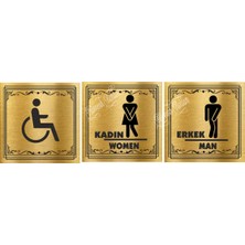 Wc Kadın Erkek Engelli  Lavabolar Yönlendirme Yazısı Metal Levha  3 Lü Set