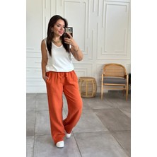 Yağmur Butik Beli Lastikli Bol Paça Müslin Pantolon