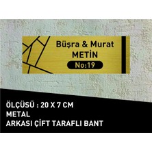 Daire Kapı Isimliği 20 x 7 cm Yeni Desenli Gold Metal Levha