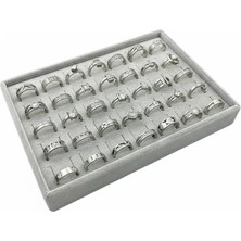 Megass Dekor Süet Kumaş Gri Renk 24/17 cm Batırmalı Yüzük Küpe Tablası
