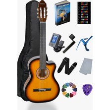 Gün Batımı Klasik Gitar 4/4 Yetişkin Boy Sap Ayarlı Kesik Kasa Full Set (Çanta, Capo, Askı, Pena, Dijital Tuner)