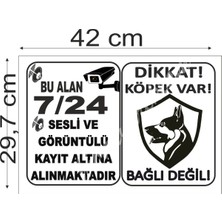 Büyük Boy Dikkat Köpek Var Beyaz Metal Uyarı Levhası A3 Ebatında 29,7 Cm. x 42 cm Dir