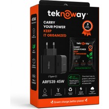 Teknoway Arf 539 45W Type-C Şarj Adaptörü Siyah