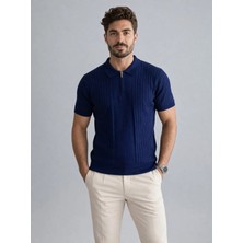 Karel Butik Lacivert Fermuarlı Regular Fit Polo Yaka Tişört