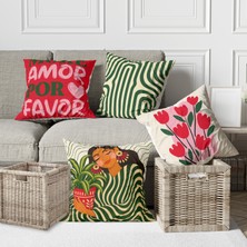 Alkan Homes 4 Lü Kombin Pop Art Kızı Modern Desenli Dekoratif Dijital Baskılı Kırlent Kılıfı