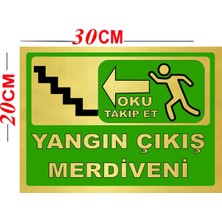 Metal Yangın Çıkış Merdiveni Yönlendirmeuyarı Levhası Çıkış Exıt Arkası Yapışkanlı 20X30 cm Metal