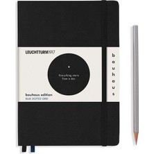 Leuchtturm 1917 LEUCHTTURM1917 Bauhaus Serisi Not Defteri, Orta Boy (A5), Sert Kapak, 251 Sayfa Mavi Noktalı Defter Black  359617