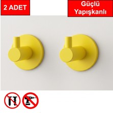 Andela 2 Adet Yuvarlak Plastik Güçlü Yapışkanlı Kancalı Çok Amaçlı Askılık Sarı Renk