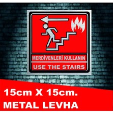 Metal Yangın Çıkış Merdiveni Yönlendirmeuyarı Levhası Çıkış Exıt Arkası Yapışkanlı 15X15 cm Metal