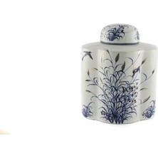 Mikasa Mavi Kuşlu Porselen Kapaklı Vazo 25x20x35cm