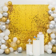 Drop Tedarik Altın Gold Renk Dikdörtgen Kesim Parlak Sim Görünümlü Fon Perde Dekor 1x2 Metre