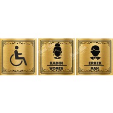 Wc Kadın Erkek Engelli  Lavabolar Yönlendirme Yazısı Metal Levha  3 Lü Set