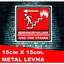 Metal Yangın Çıkış Merdiveni Yönlendirmeuyarı Levhası Çıkış Exıt Arkası Yapışkanlı 15X15 cm Metal