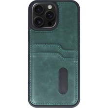 Drop Tedarik Apple Iphone 15 Pro Max Kılıf Sara Kartvizitli Deri Kılıf - Koyu Yeşil