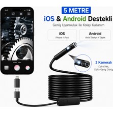 Al-tech Bilişim 5 Metre Çift Kameralı Endoskop Kamera,  Ios Android Uyumlu, IP67 Su Geçirmez, Video ve Fotoğraf Kayıtlı