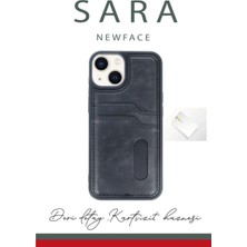 Drop Tedarik Apple Iphone 14 Kılıf Sara Kartvizitli Deri Kılıf - Koyu Yeşil